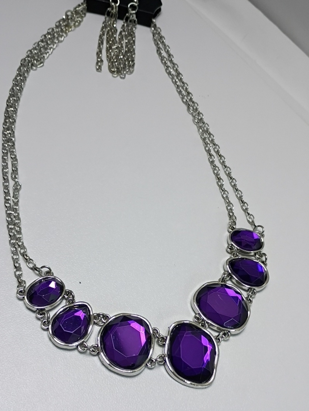Silver Necklace with Violet Faceted Stones - Women Jewelry
